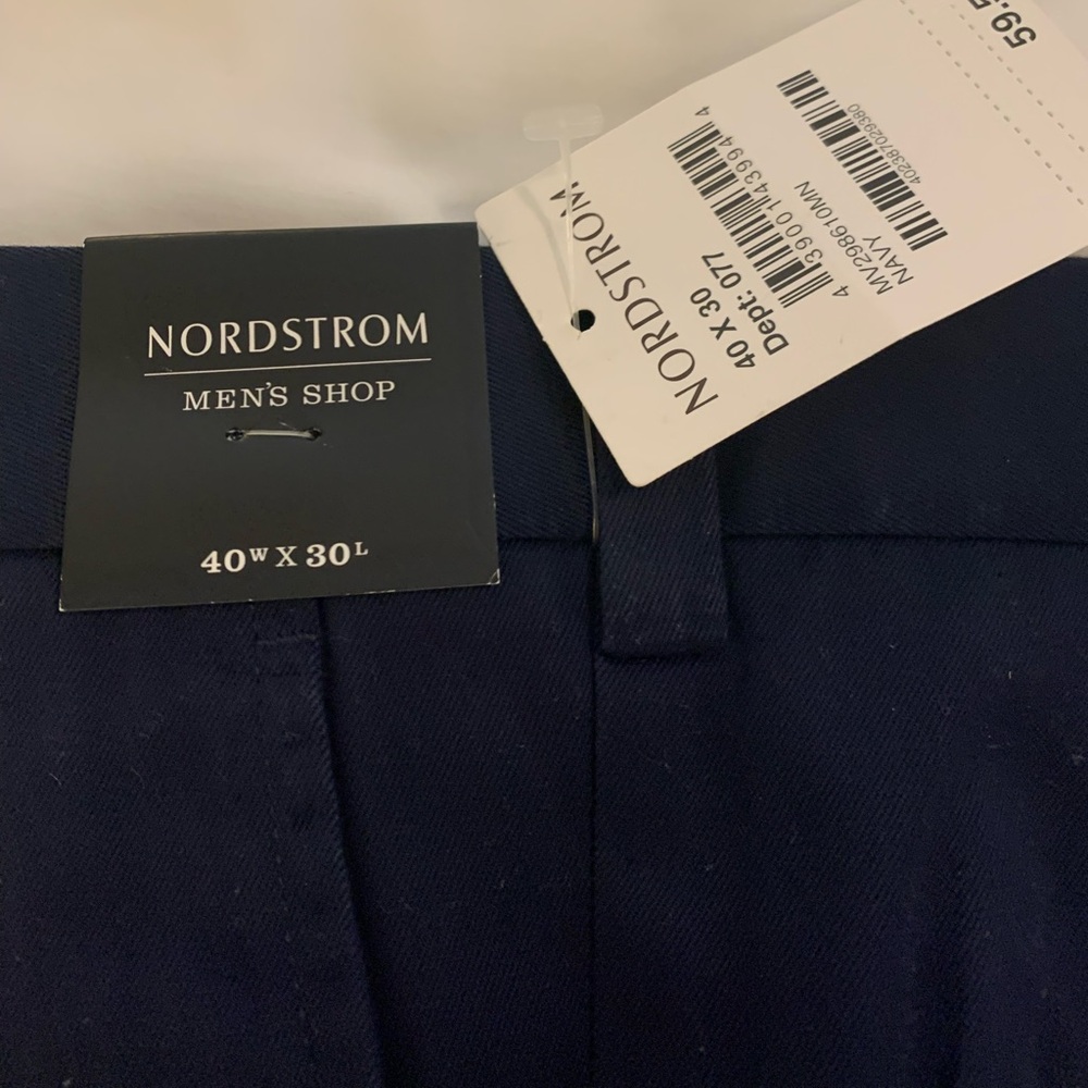 Nordstrom Men’s Navy Blue Pleated Pants 40x30 NWT  Smart Care